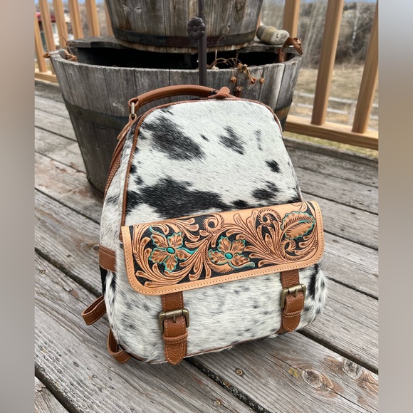 Myra Bag Bags New Release Myra Bag Handtooled Leather Cowhide Backpack Floral Boho Western